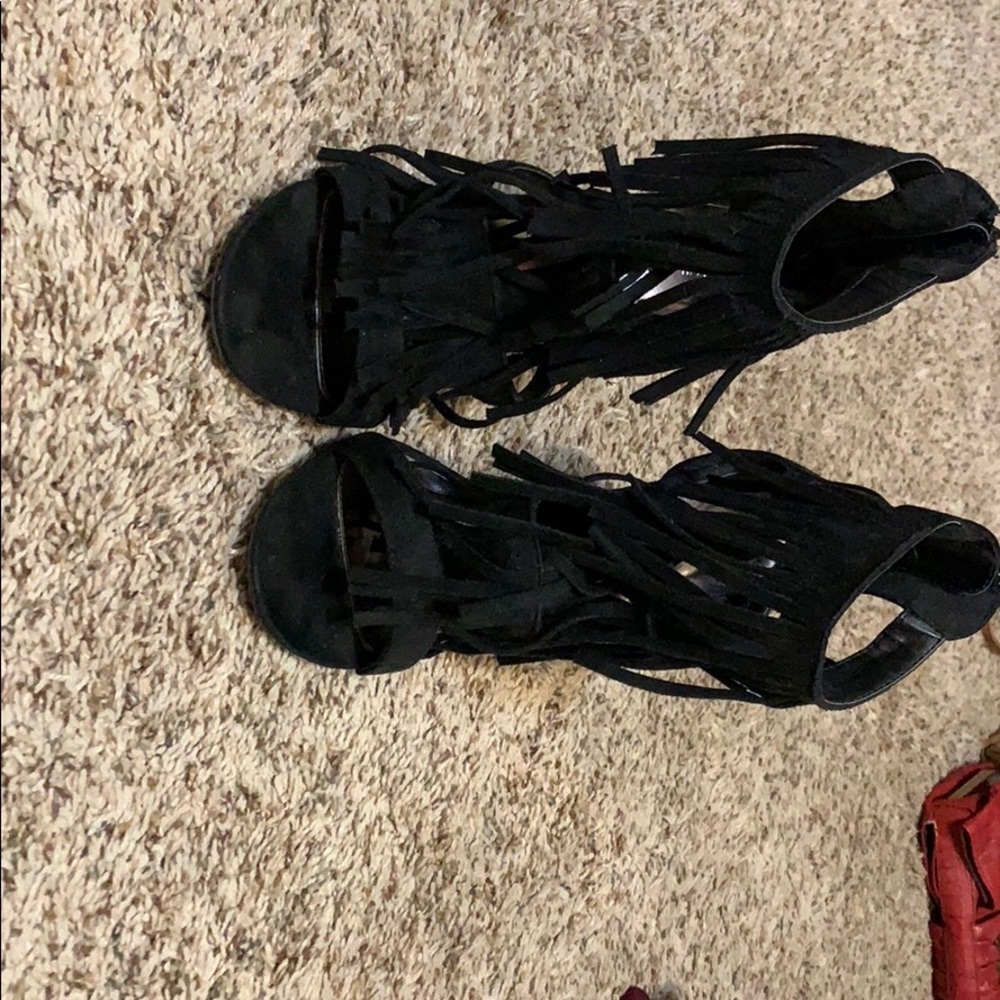 Black Fringe Heels